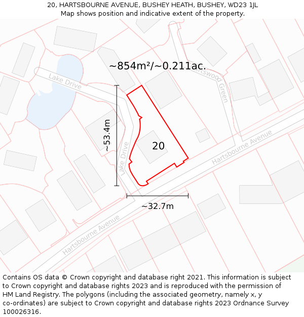 20, HARTSBOURNE AVENUE, BUSHEY HEATH, BUSHEY, WD23 1JL: Plot and title map