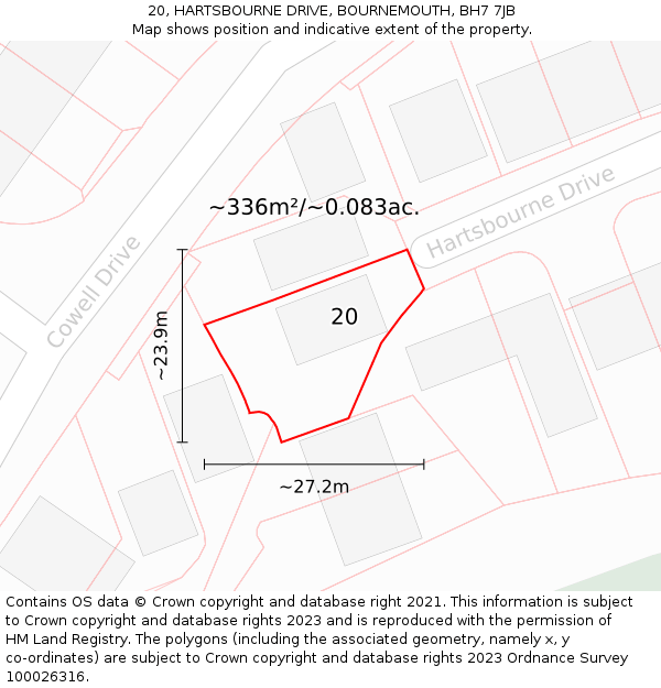 20, HARTSBOURNE DRIVE, BOURNEMOUTH, BH7 7JB: Plot and title map