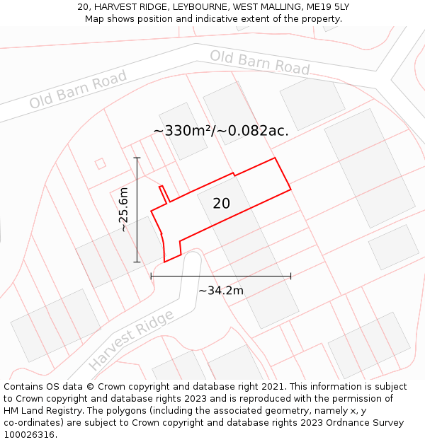 20, HARVEST RIDGE, LEYBOURNE, WEST MALLING, ME19 5LY: Plot and title map