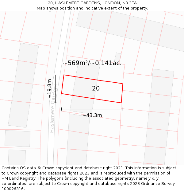 20, HASLEMERE GARDENS, LONDON, N3 3EA: Plot and title map
