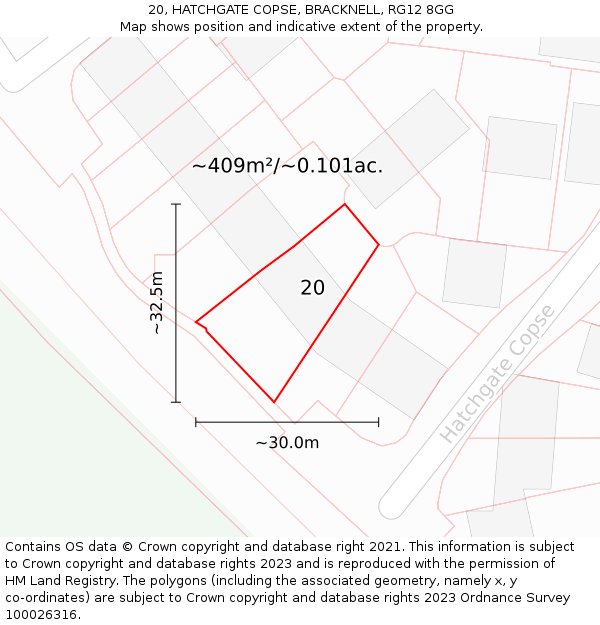 20, HATCHGATE COPSE, BRACKNELL, RG12 8GG: Plot and title map