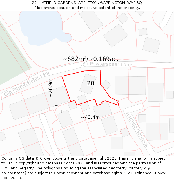 20, HATFIELD GARDENS, APPLETON, WARRINGTON, WA4 5QJ: Plot and title map