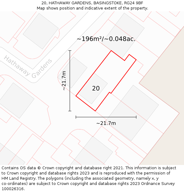 20, HATHAWAY GARDENS, BASINGSTOKE, RG24 9BF: Plot and title map