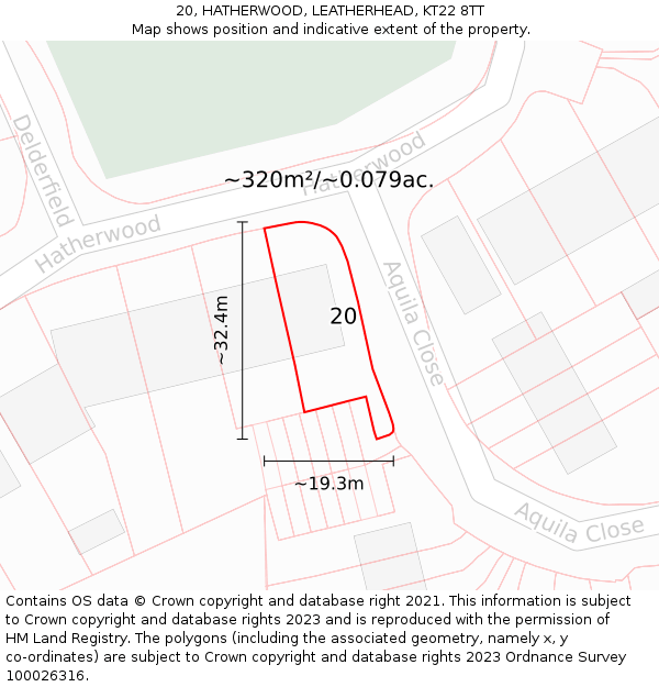20, HATHERWOOD, LEATHERHEAD, KT22 8TT: Plot and title map