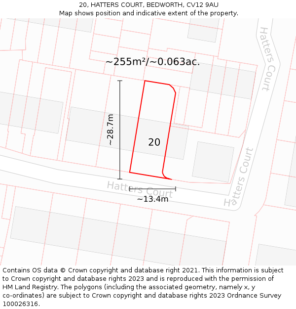 20, HATTERS COURT, BEDWORTH, CV12 9AU: Plot and title map