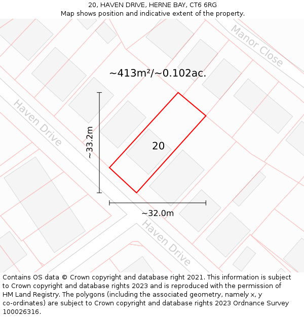20, HAVEN DRIVE, HERNE BAY, CT6 6RG: Plot and title map