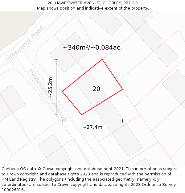 20, HAWESWATER AVENUE, CHORLEY, PR7 2JD: Plot and title map