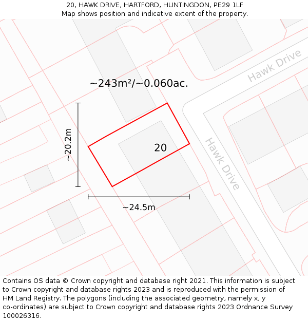 20, HAWK DRIVE, HARTFORD, HUNTINGDON, PE29 1LF: Plot and title map
