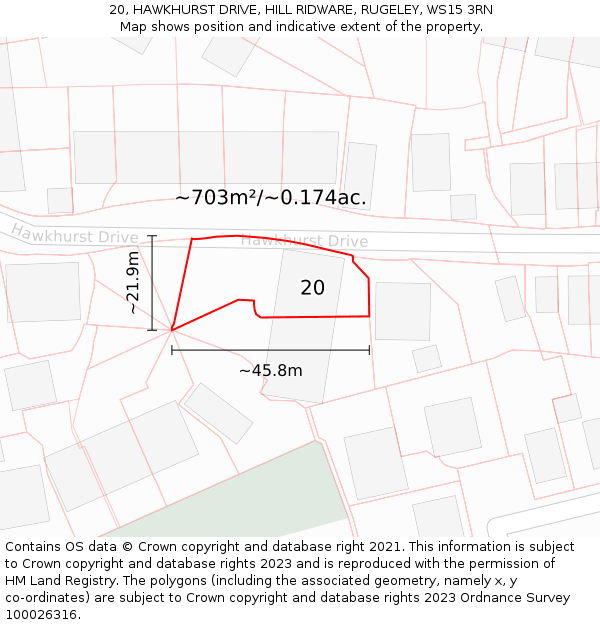 20, HAWKHURST DRIVE, HILL RIDWARE, RUGELEY, WS15 3RN: Plot and title map