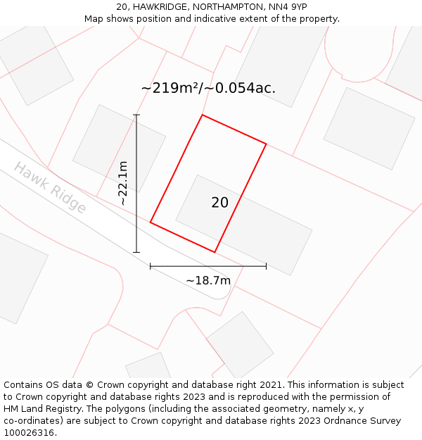 20, HAWKRIDGE, NORTHAMPTON, NN4 9YP: Plot and title map