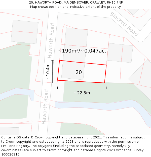 20, HAWORTH ROAD, MAIDENBOWER, CRAWLEY, RH10 7NF: Plot and title map