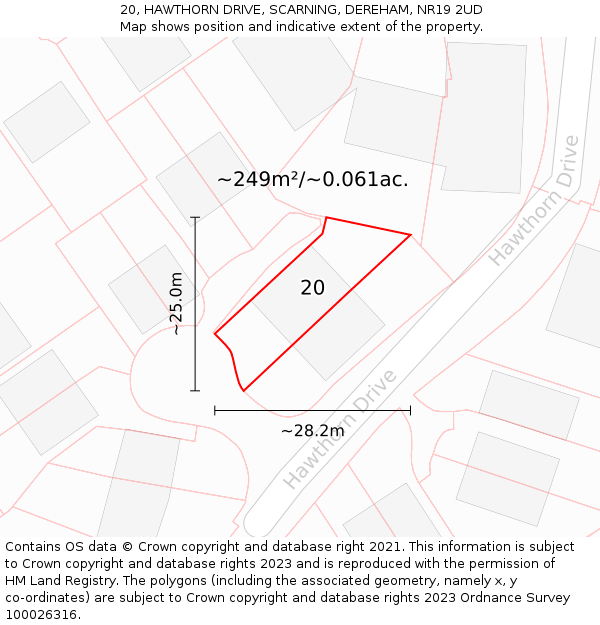 20, HAWTHORN DRIVE, SCARNING, DEREHAM, NR19 2UD: Plot and title map