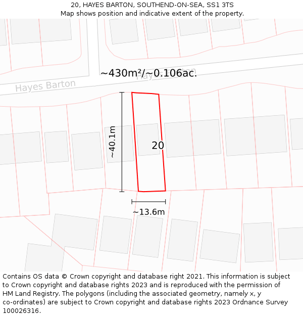 20, HAYES BARTON, SOUTHEND-ON-SEA, SS1 3TS: Plot and title map