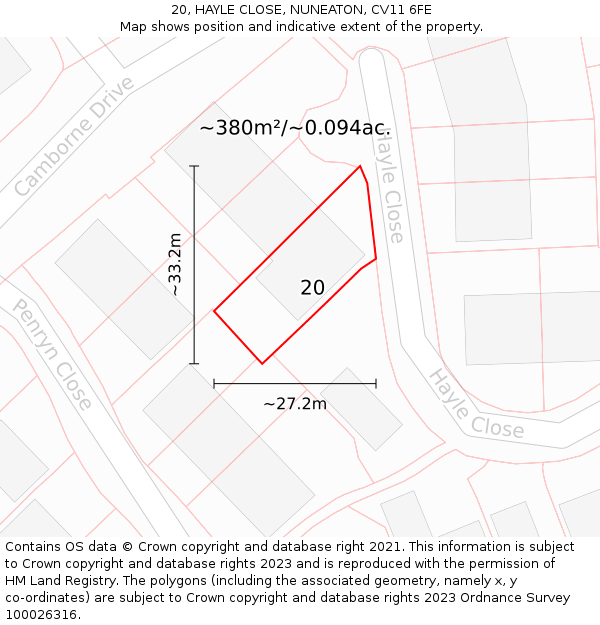 20, HAYLE CLOSE, NUNEATON, CV11 6FE: Plot and title map