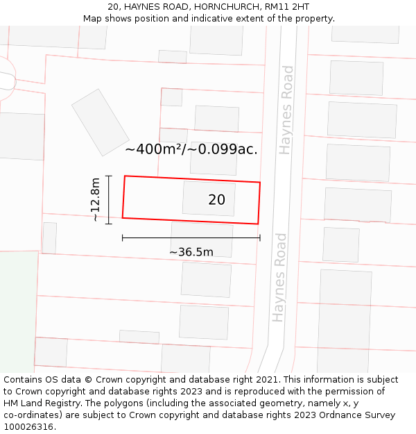 20, HAYNES ROAD, HORNCHURCH, RM11 2HT: Plot and title map