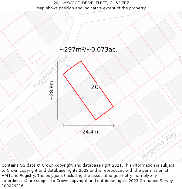 20, HAYWOOD DRIVE, FLEET, GU52 7RZ: Plot and title map