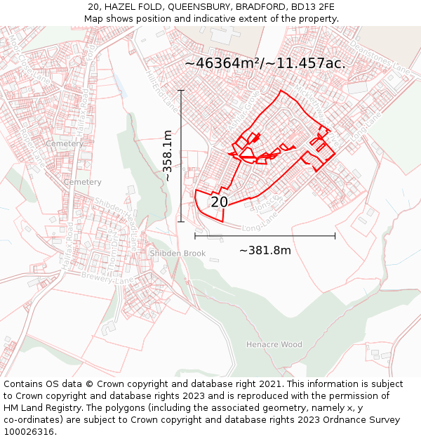 20, HAZEL FOLD, QUEENSBURY, BRADFORD, BD13 2FE: Plot and title map