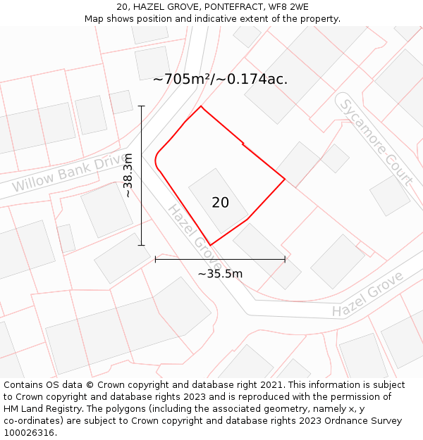 20, HAZEL GROVE, PONTEFRACT, WF8 2WE: Plot and title map