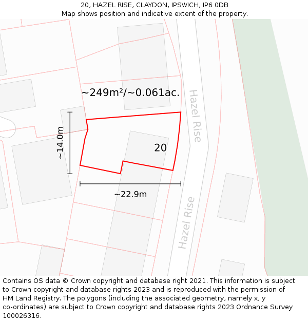 20, HAZEL RISE, CLAYDON, IPSWICH, IP6 0DB: Plot and title map