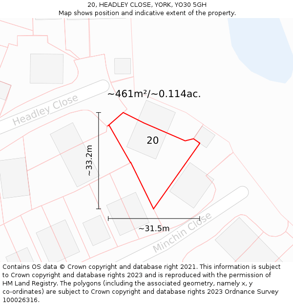 20, HEADLEY CLOSE, YORK, YO30 5GH: Plot and title map