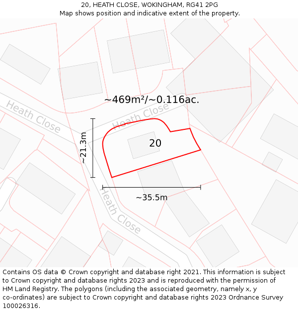 20, HEATH CLOSE, WOKINGHAM, RG41 2PG: Plot and title map