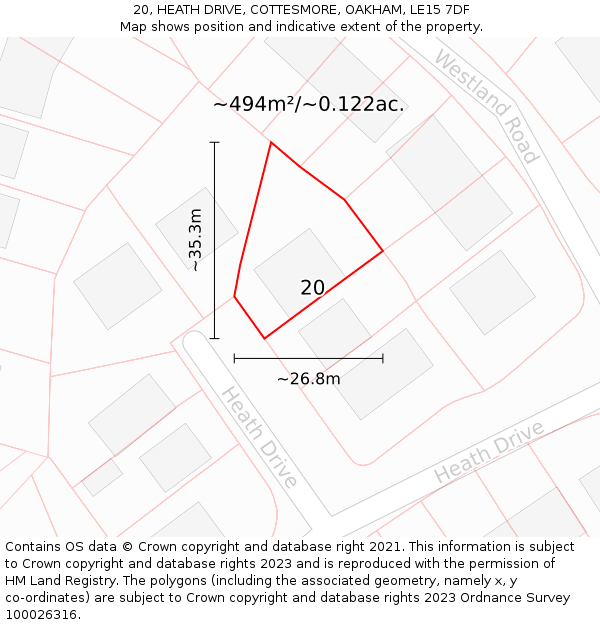 20, HEATH DRIVE, COTTESMORE, OAKHAM, LE15 7DF: Plot and title map