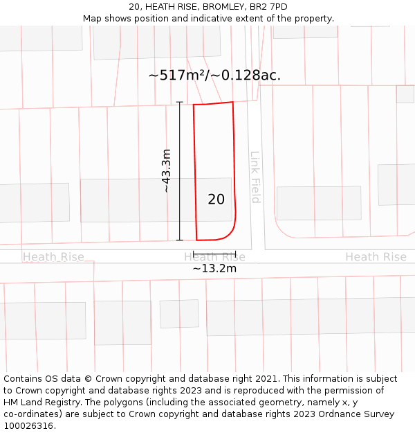 20, HEATH RISE, BROMLEY, BR2 7PD: Plot and title map