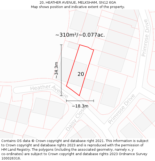 20, HEATHER AVENUE, MELKSHAM, SN12 6GA: Plot and title map