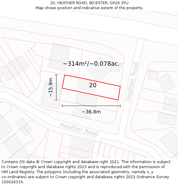 20, HEATHER ROAD, BICESTER, OX26 3YU: Plot and title map