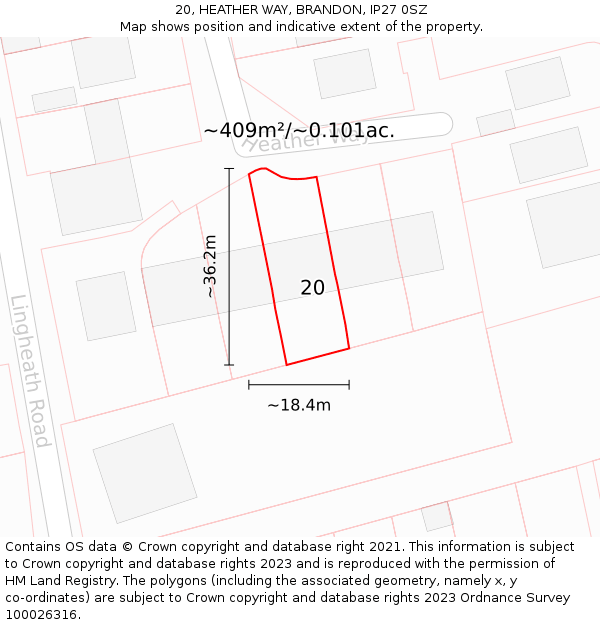 20, HEATHER WAY, BRANDON, IP27 0SZ: Plot and title map