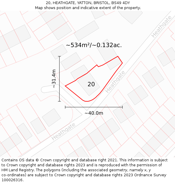 20, HEATHGATE, YATTON, BRISTOL, BS49 4DY: Plot and title map