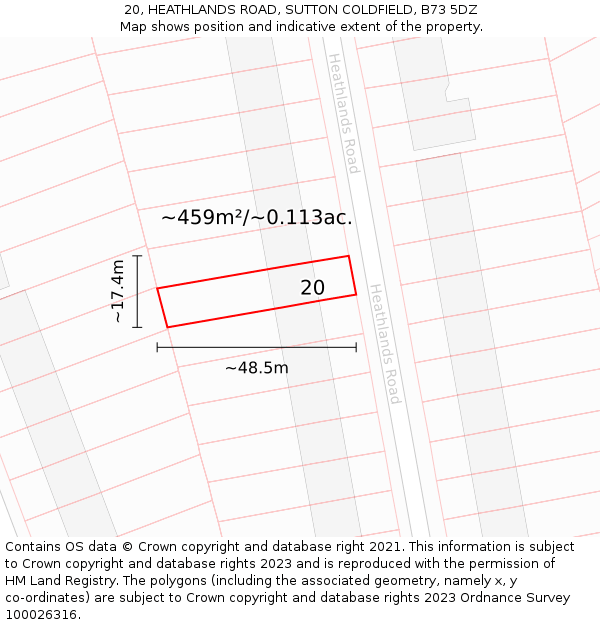 20, HEATHLANDS ROAD, SUTTON COLDFIELD, B73 5DZ: Plot and title map