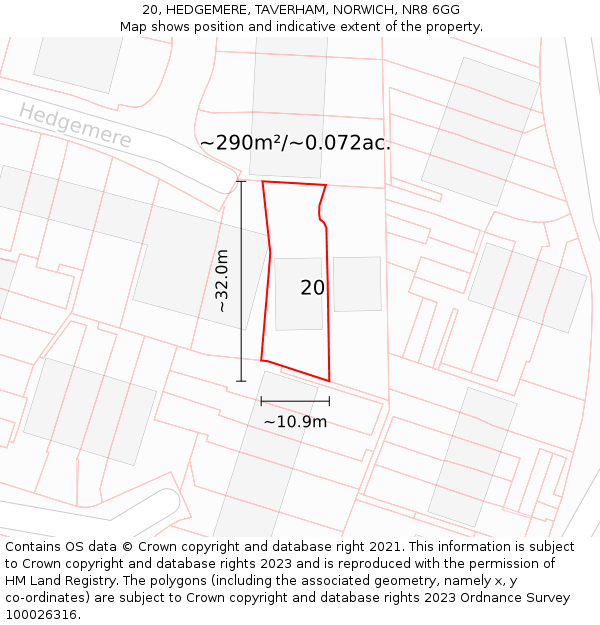20, HEDGEMERE, TAVERHAM, NORWICH, NR8 6GG: Plot and title map
