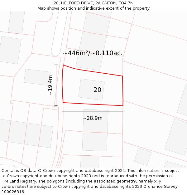 20, HELFORD DRIVE, PAIGNTON, TQ4 7NJ: Plot and title map