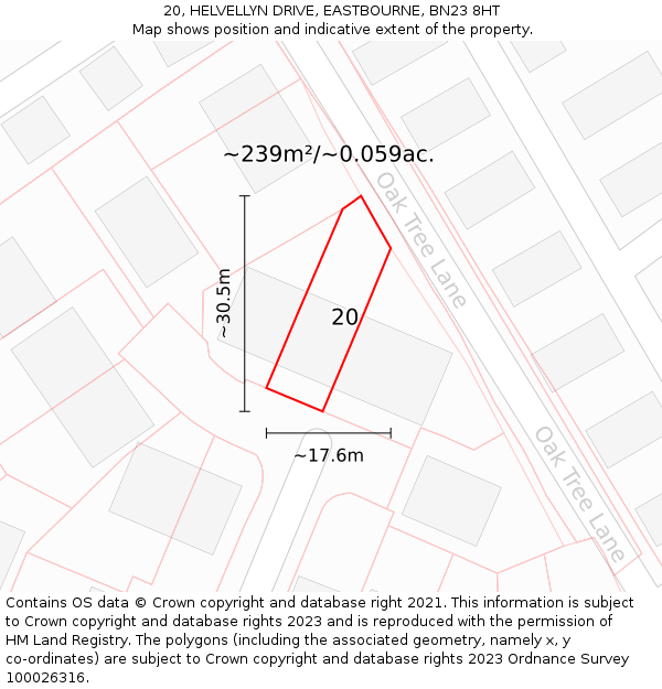 20, HELVELLYN DRIVE, EASTBOURNE, BN23 8HT: Plot and title map