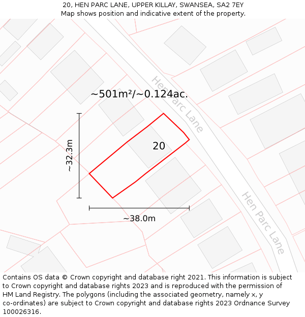 20, HEN PARC LANE, UPPER KILLAY, SWANSEA, SA2 7EY: Plot and title map