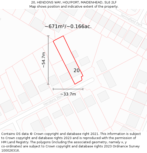 20, HENDONS WAY, HOLYPORT, MAIDENHEAD, SL6 2LF: Plot and title map