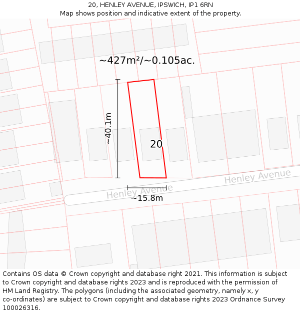 20, HENLEY AVENUE, IPSWICH, IP1 6RN: Plot and title map