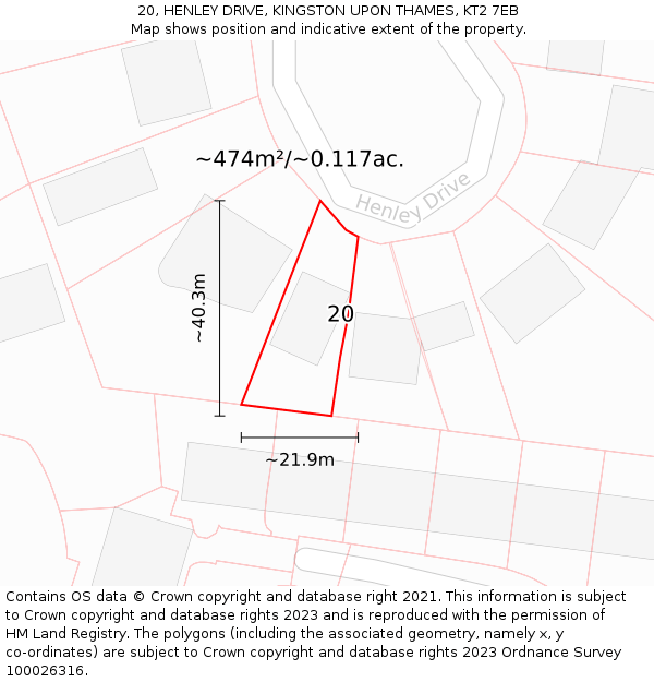 20, HENLEY DRIVE, KINGSTON UPON THAMES, KT2 7EB: Plot and title map