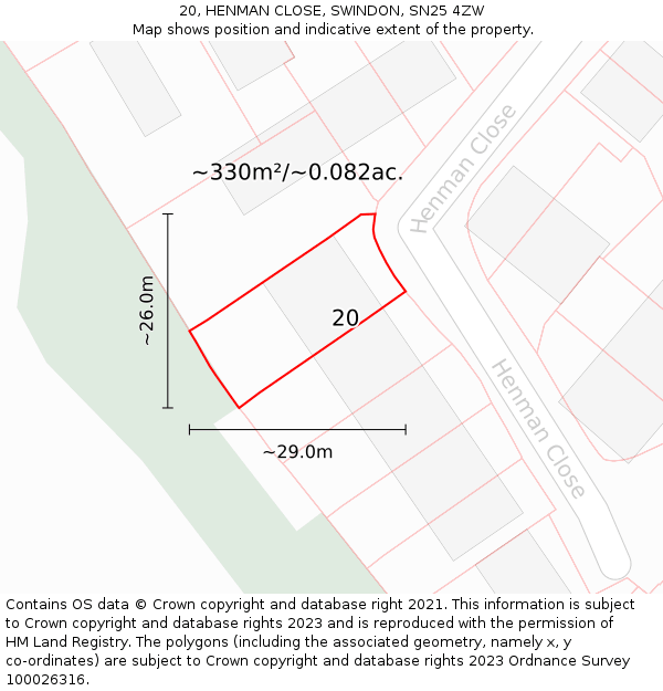 20, HENMAN CLOSE, SWINDON, SN25 4ZW: Plot and title map