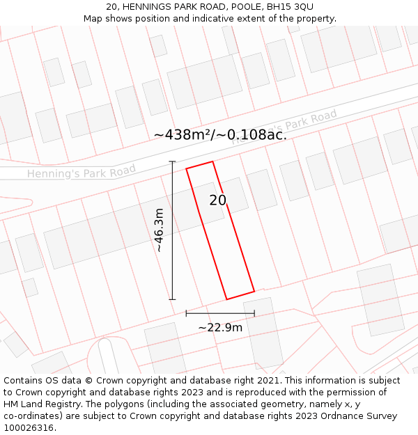 20, HENNINGS PARK ROAD, POOLE, BH15 3QU: Plot and title map