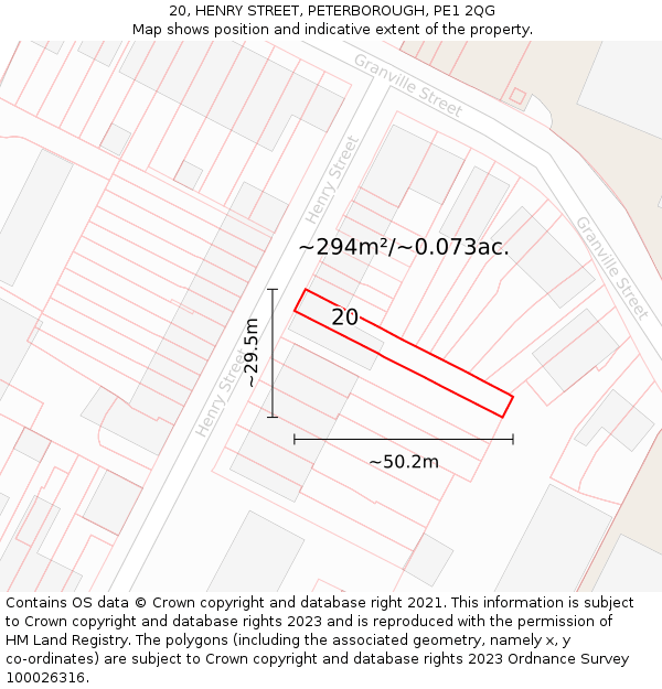 20, HENRY STREET, PETERBOROUGH, PE1 2QG: Plot and title map