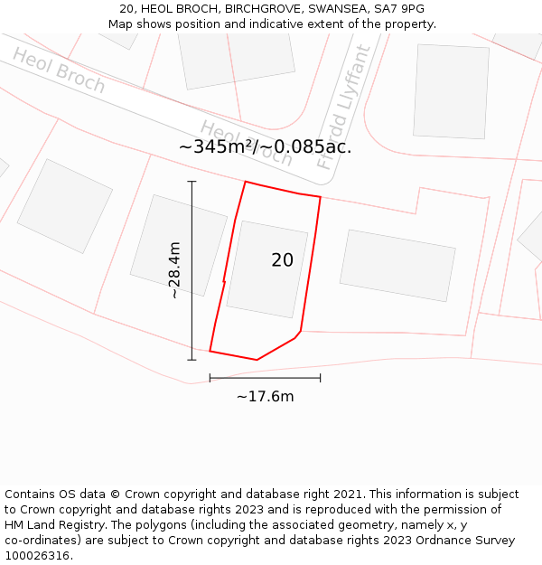 20, HEOL BROCH, BIRCHGROVE, SWANSEA, SA7 9PG: Plot and title map