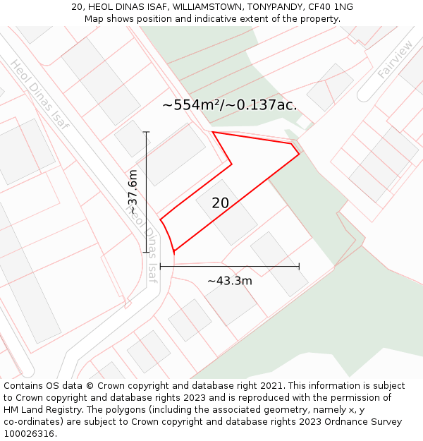 20, HEOL DINAS ISAF, WILLIAMSTOWN, TONYPANDY, CF40 1NG: Plot and title map