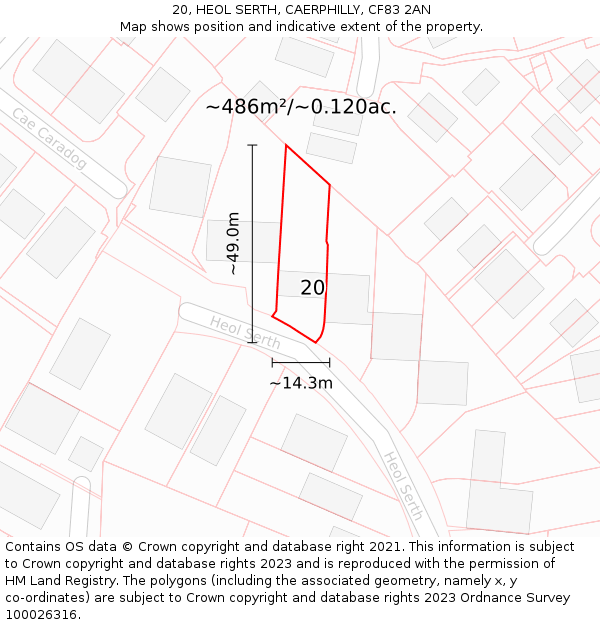 20, HEOL SERTH, CAERPHILLY, CF83 2AN: Plot and title map