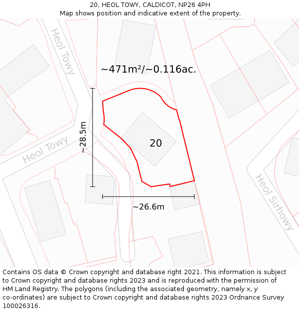 20, HEOL TOWY, CALDICOT, NP26 4PH: Plot and title map