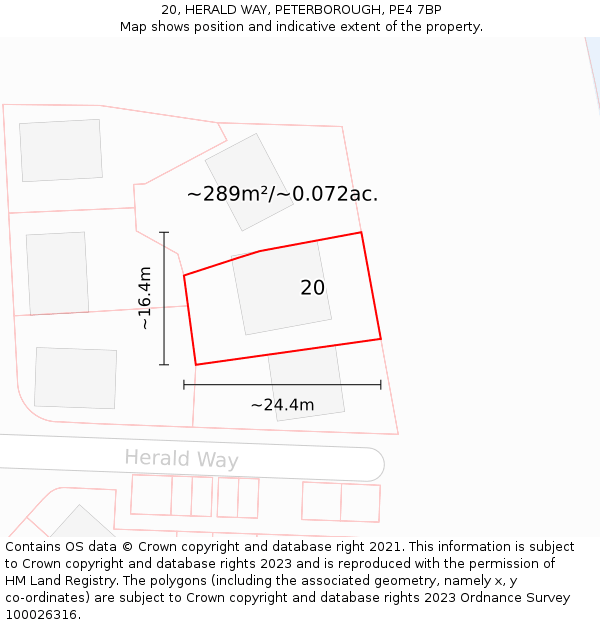20, HERALD WAY, PETERBOROUGH, PE4 7BP: Plot and title map