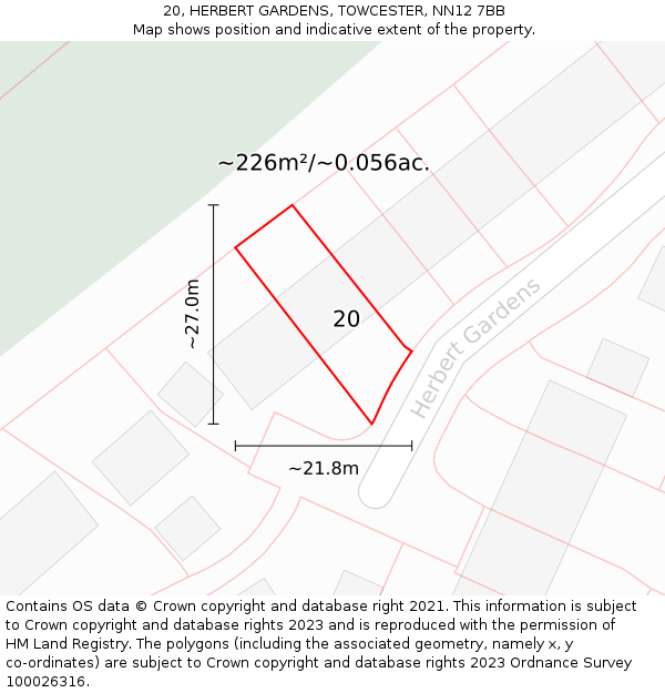 20, HERBERT GARDENS, TOWCESTER, NN12 7BB: Plot and title map