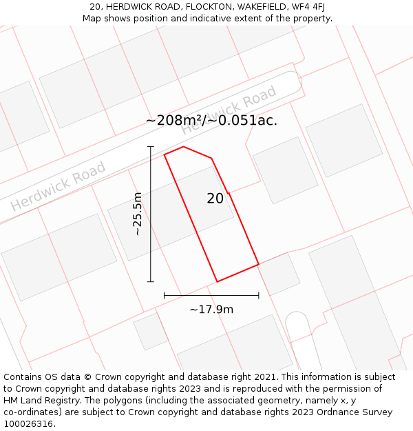 20, HERDWICK ROAD, FLOCKTON, WAKEFIELD, WF4 4FJ: Plot and title map