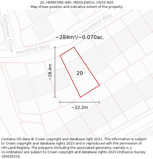 20, HEREFORD WAY, MIDDLEWICH, CW10 9GS: Plot and title map